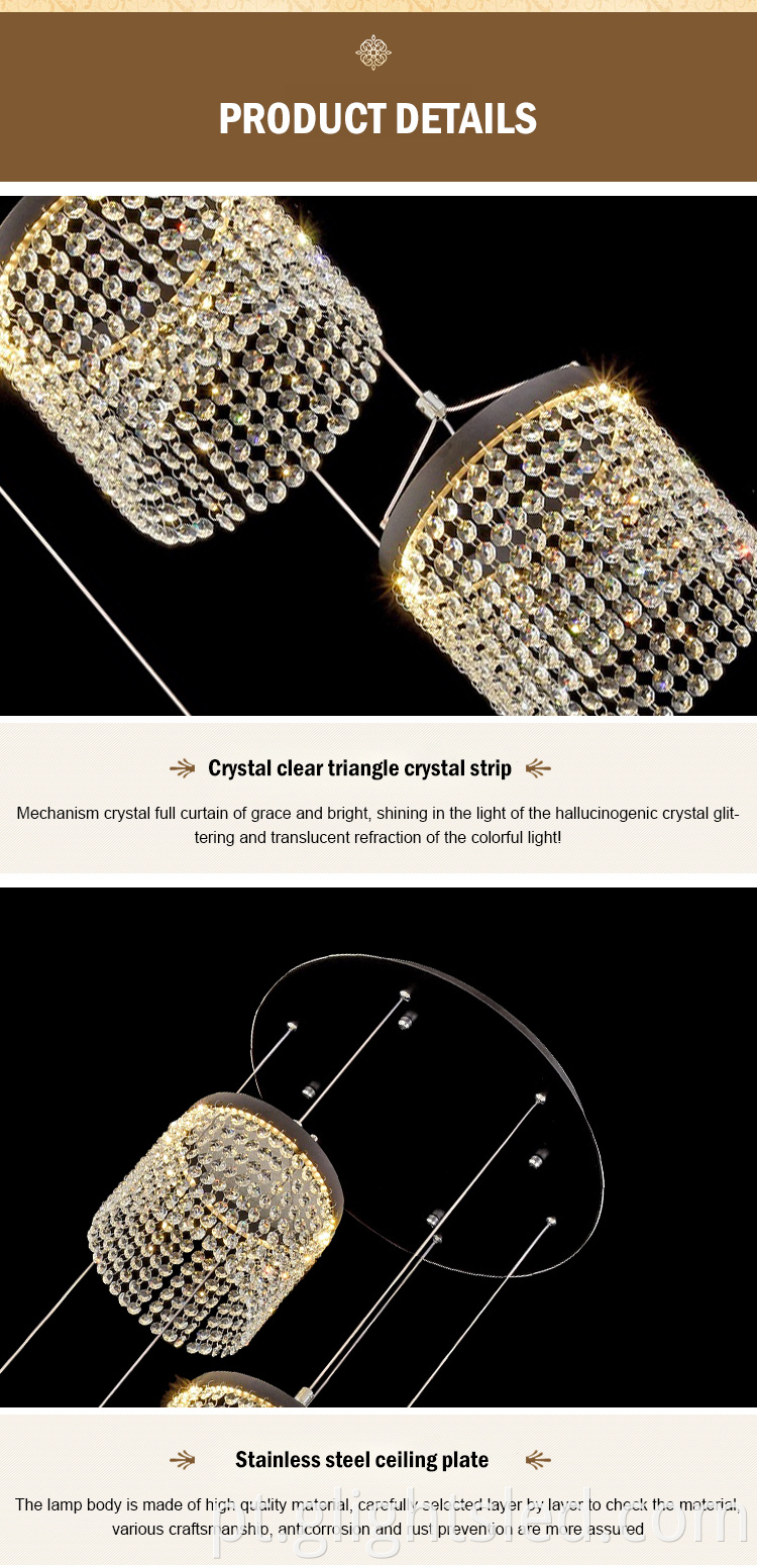 Lustres modernos de luxo de alumínio economizador de energia K9 cristal 72w 120w teto